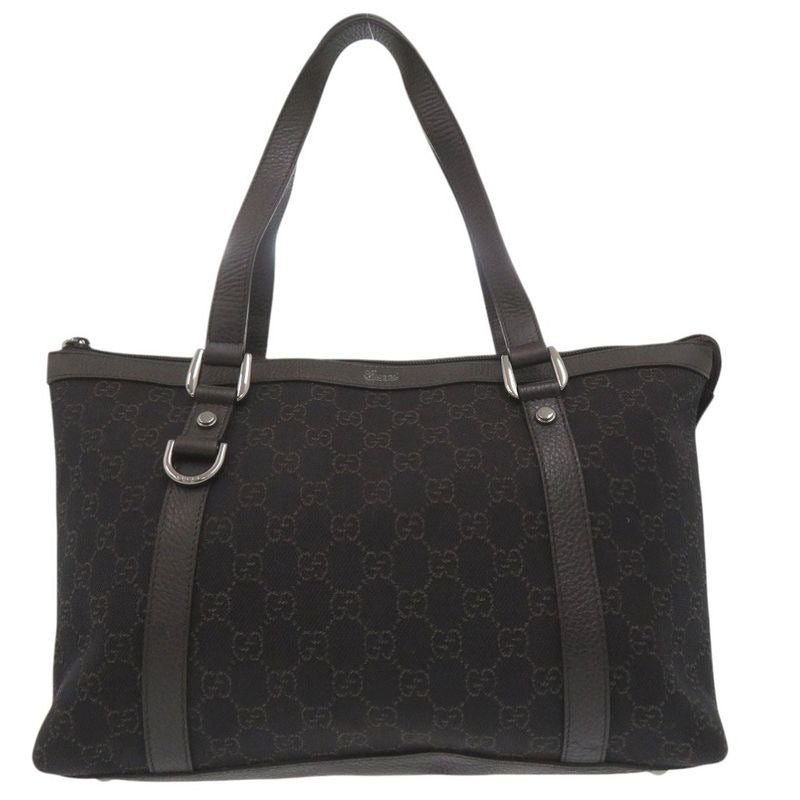 Gucci GG Abbey Tote Bag Canvas Leather Dark Brown 0767