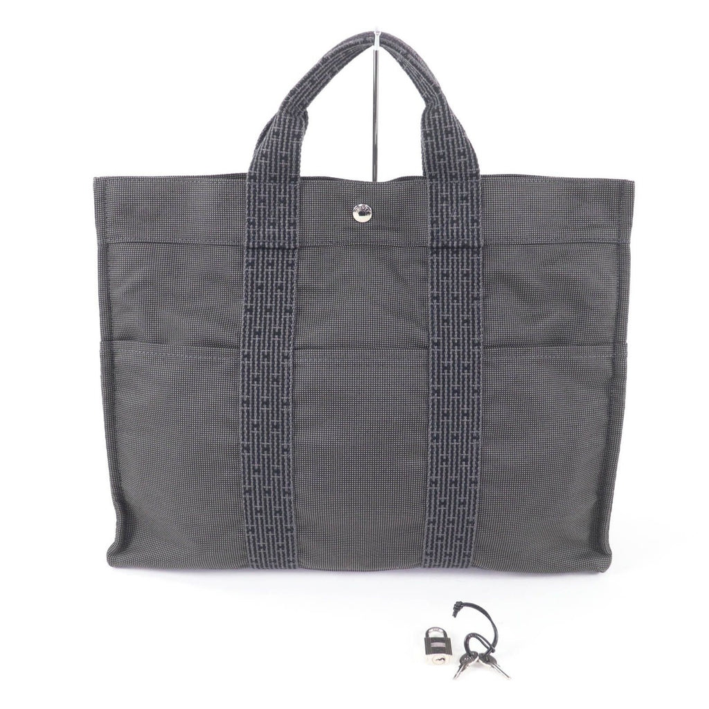 Hermes Her Line MM Serie Button Canvas Tote Bag Gray — view 2