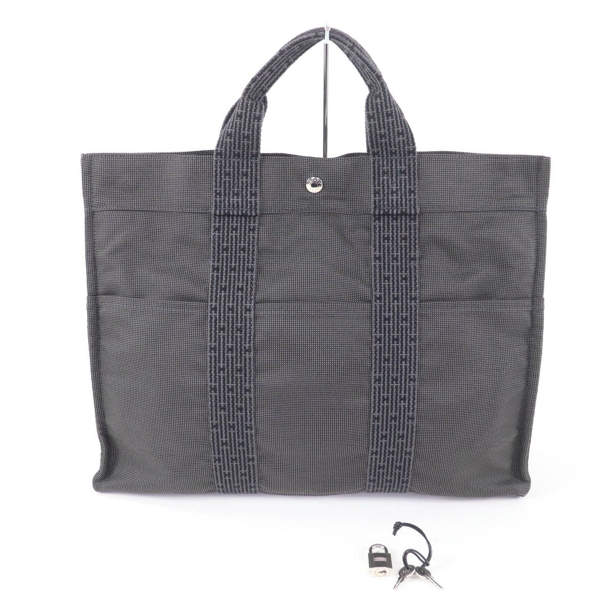 Hermes Her Line MM Serie Button Canvas Tote Bag Gray — view 2