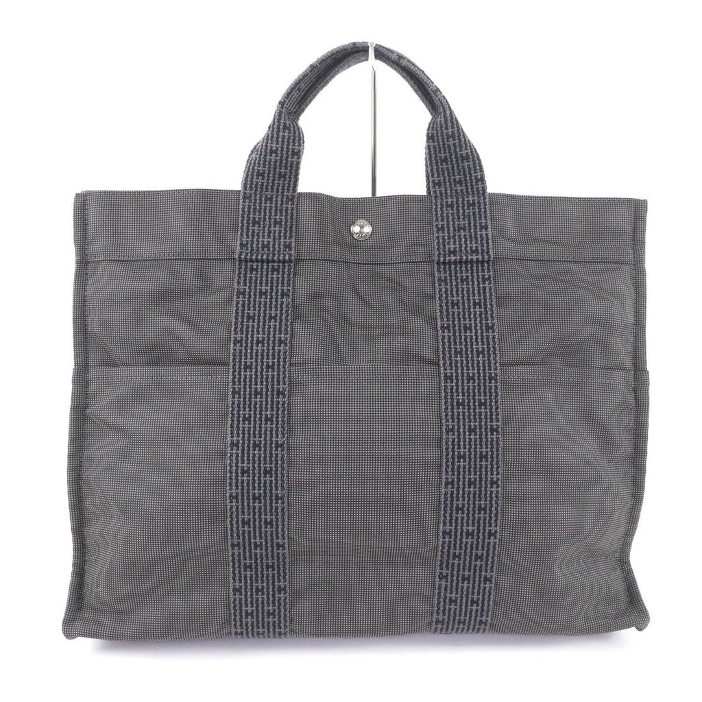 Hermes Her Line MM Serie Button Canvas Tote Bag Gray — view 3