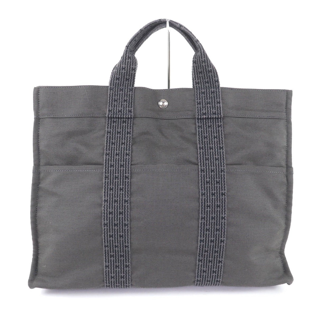 Hermes Her Line MM Serie Button Canvas Tote Bag Gray — view 3