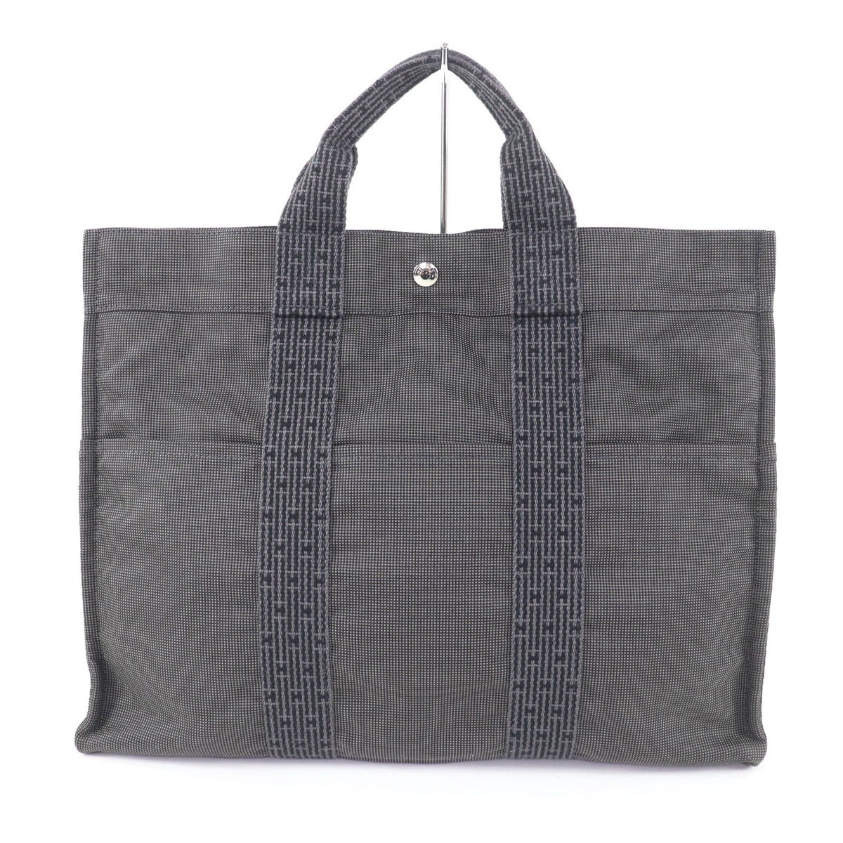 Hermes Her Line MM Serie Button Canvas Tote Bag Gray