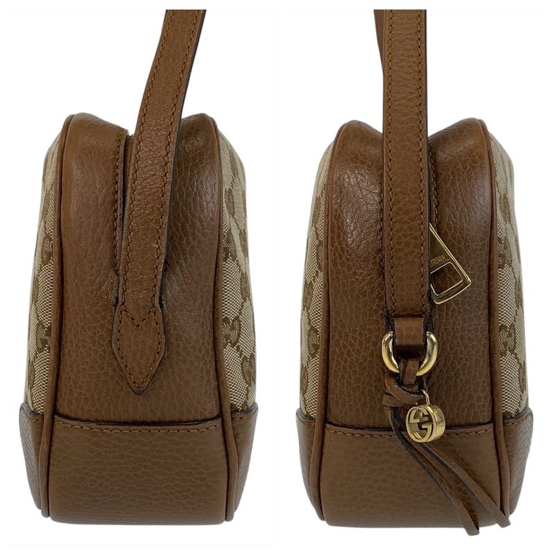 Gucci Brown Gold Hardware GG Canvas Leather Crossbody Bag — view 5