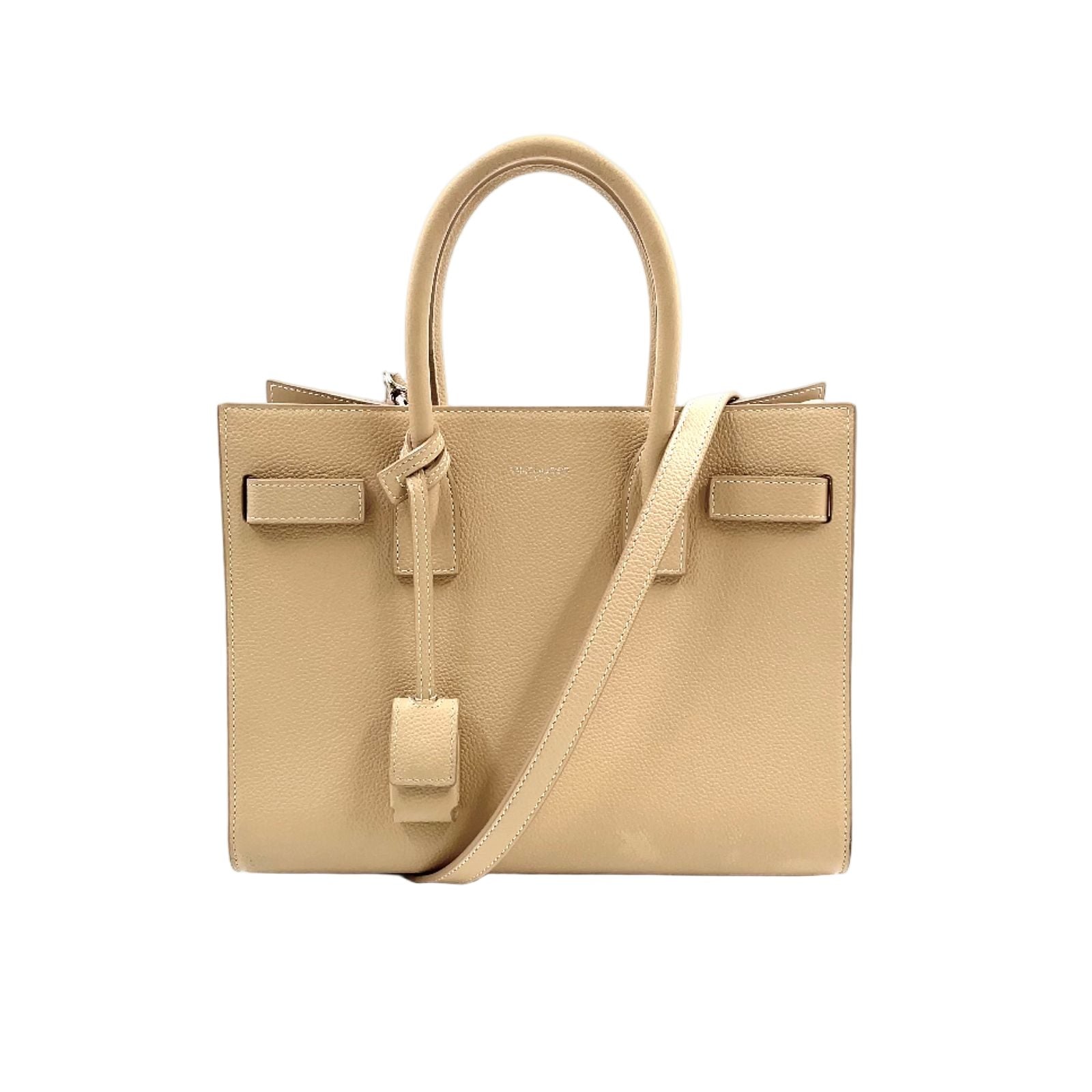 Saint Laurent Sac Dojour 2-Way Leather Beige Handbag Silver