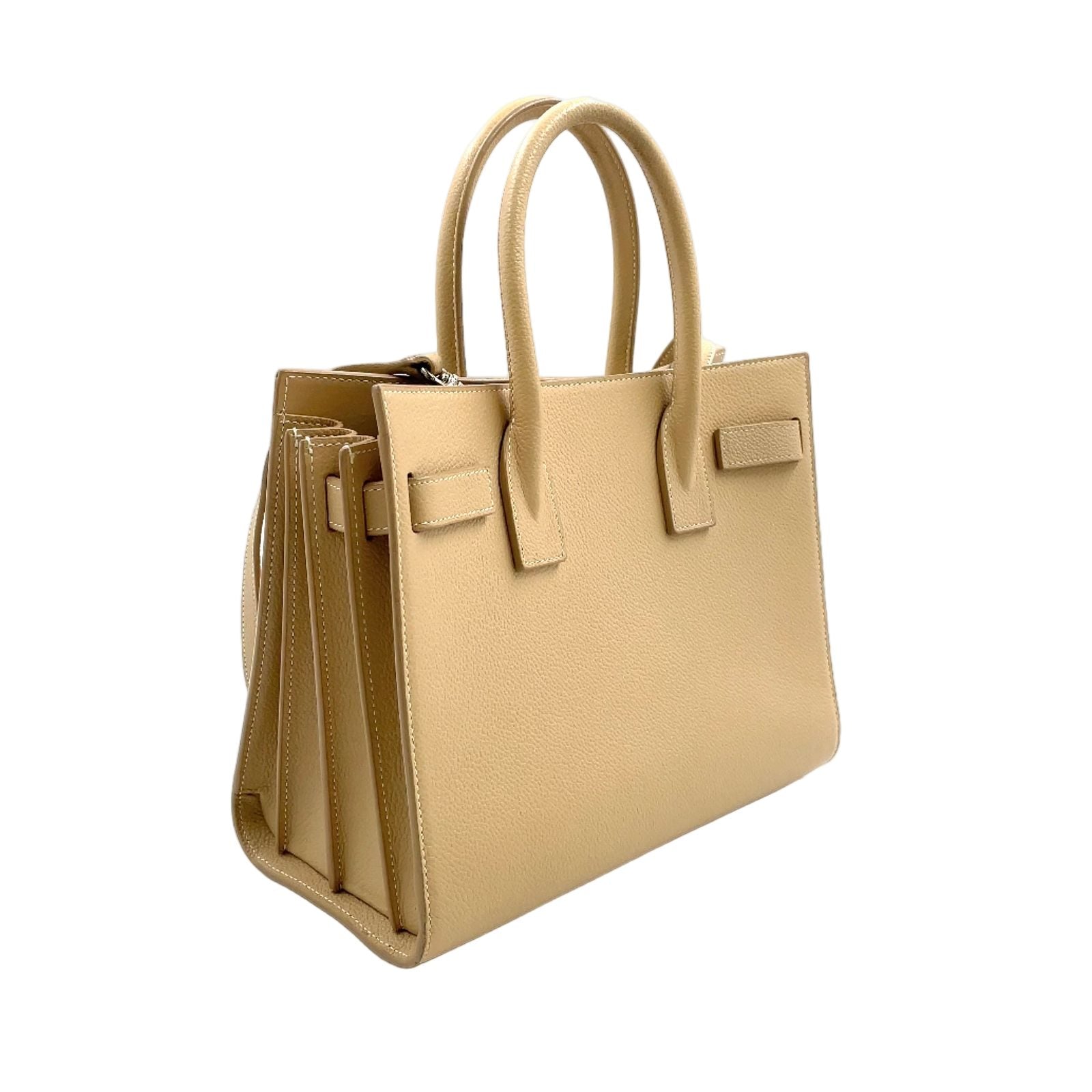 Saint Laurent Sac Dojour 2-Way Leather Beige Handbag Silver — view 2