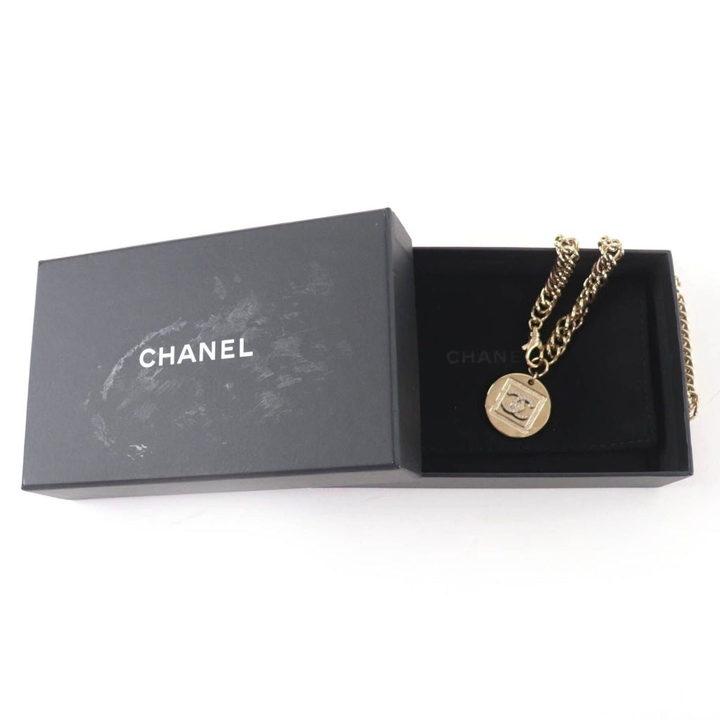 Chanel Metal CC Logo Line with Stone Coin Necklace Choker Gold — view 2