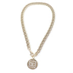 Chanel Metal CC Logo Line with Stone Coin Necklace Choker Gold — view 3
