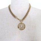 Chanel Metal CC Logo Line with Stone Coin Necklace Choker Gold — view 4