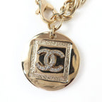 Chanel Metal CC Logo Line with Stone Coin Necklace Choker Gold