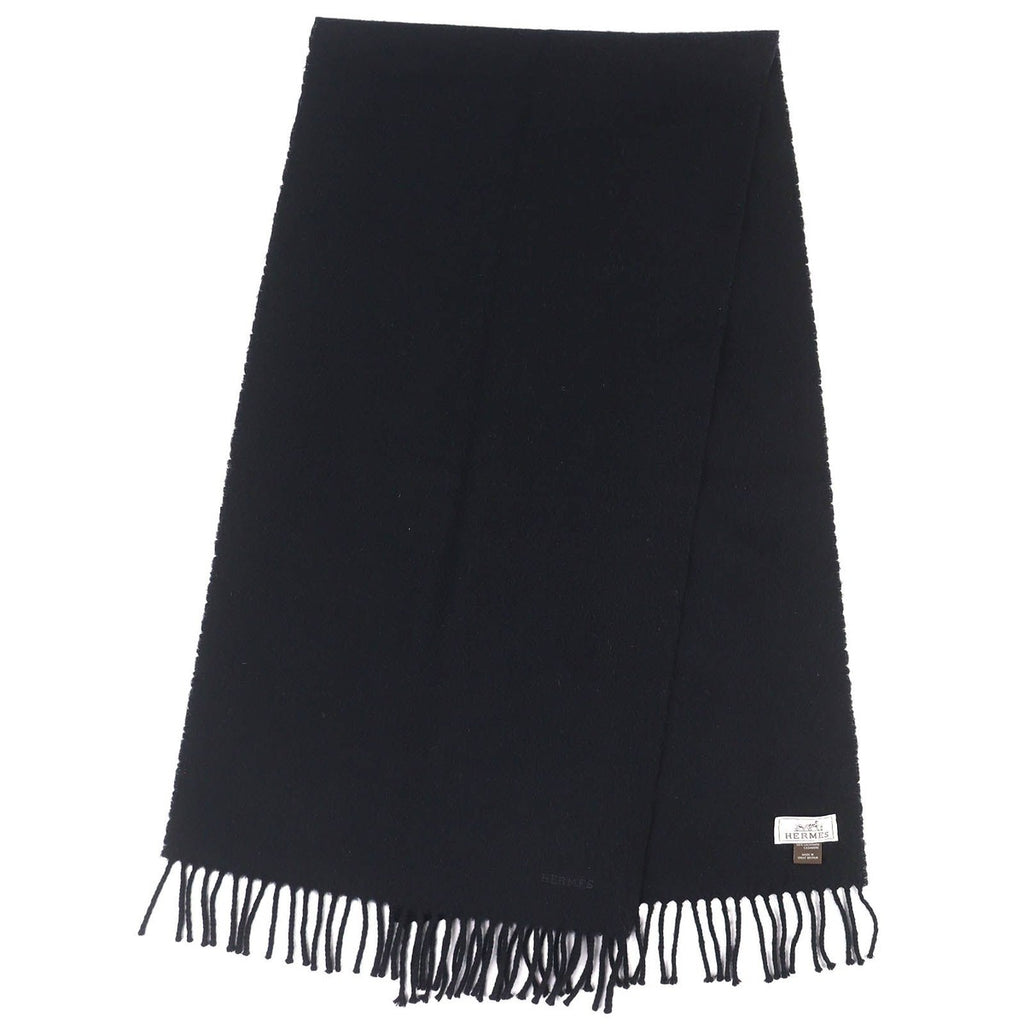 Hermes Cashmere Logo Embroidery Fringe Scarf Shawl Simple — view 2