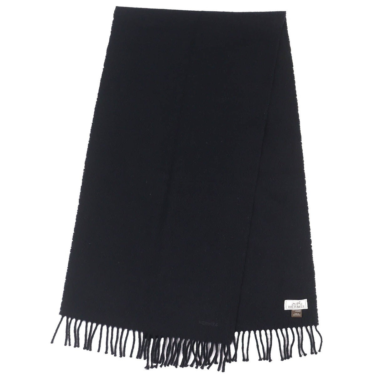 Hermes Cashmere Logo Embroidery Fringe Scarf Shawl Simple — view 2