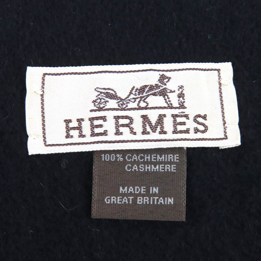 Hermes Cashmere Logo Embroidery Fringe Scarf Shawl Simple — view 7