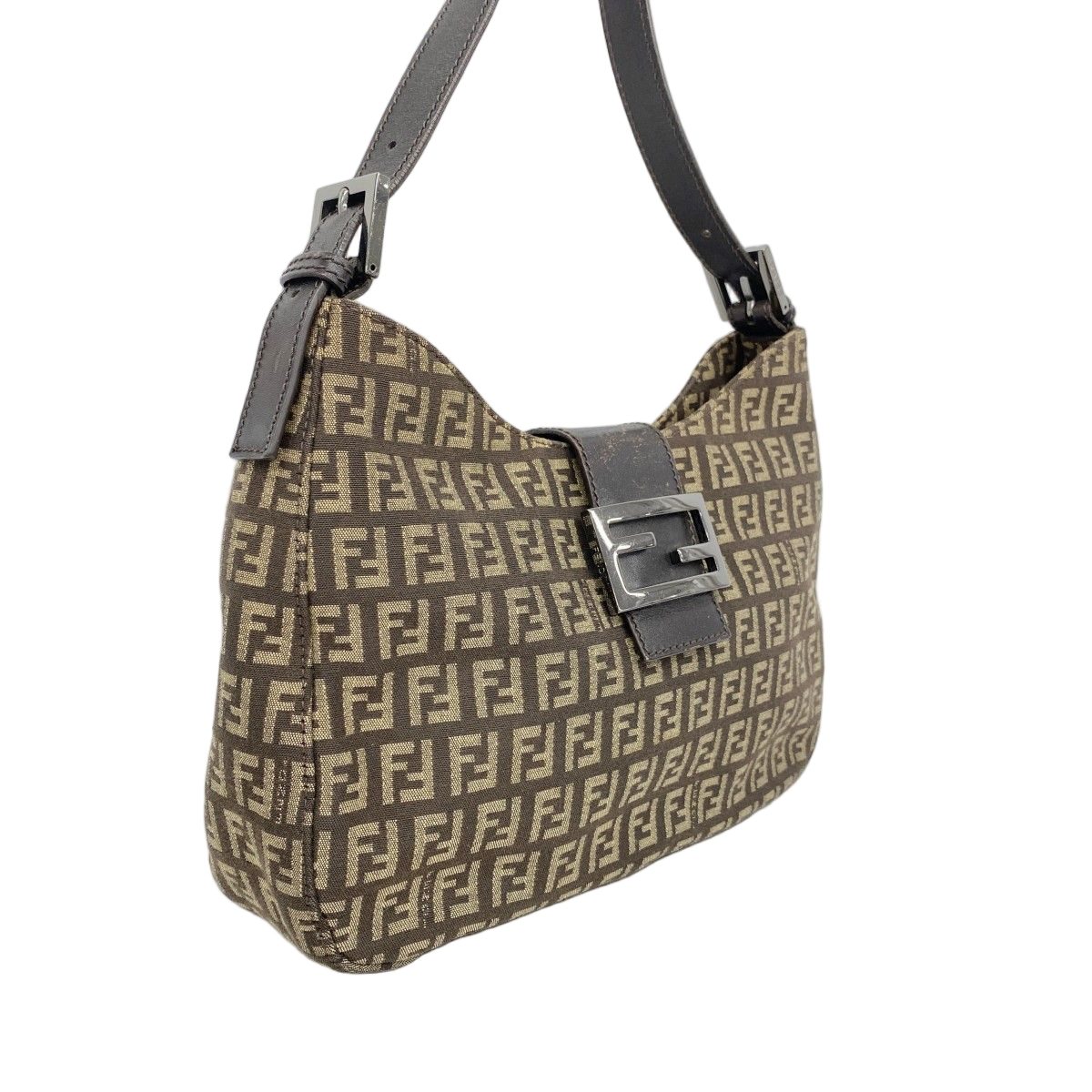 Fendi Handbag Zucca Nylon Canvas Brown Silver — view 2