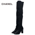 Chanel Boots Long Shoes Leather Black Knee High Coco Mark