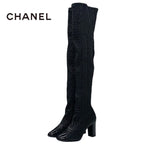 Chanel Boots Long Shoes Leather Black Knee High Coco Mark