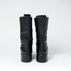 Chanel Boots Short Shoes Leather Black Coco Mark Quilted Lace Up Middle — view 5