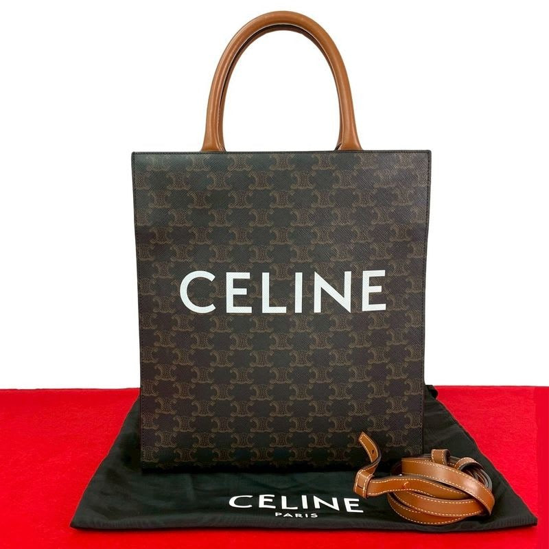 Celine Vertical Cabas Leather 2-Way Handbag Mini Tote Bag Brown — view 2