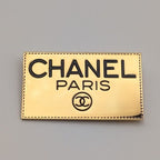 Chanel Logo Plate Square Vintage Gold Brooch