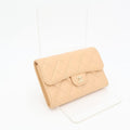 Chanel Quilted Three-fold Long Wallet Coco Mark Lambskin Beige Silver Hardware