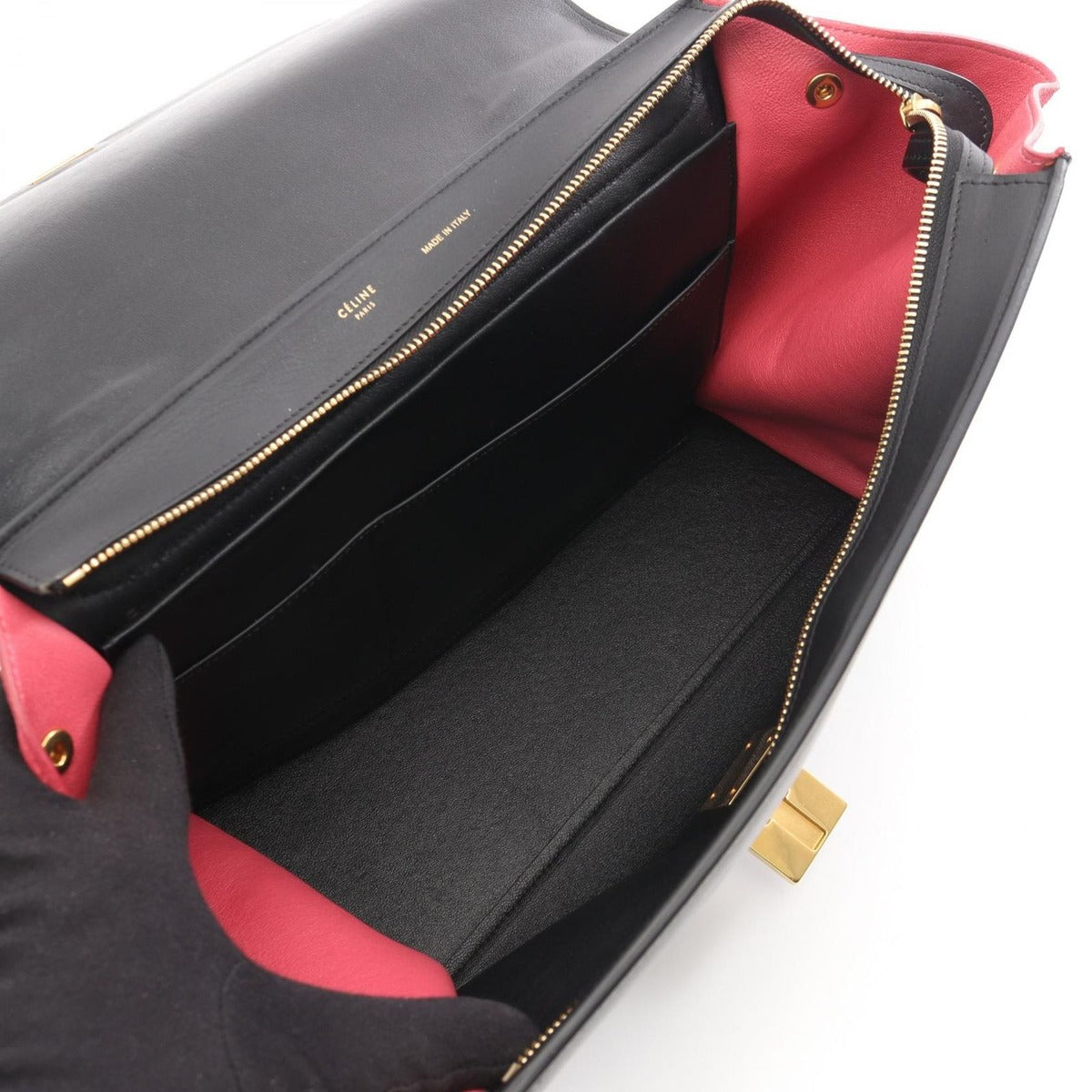 Celine Handbag Trapeze Black Grey Red Leather — view 3
