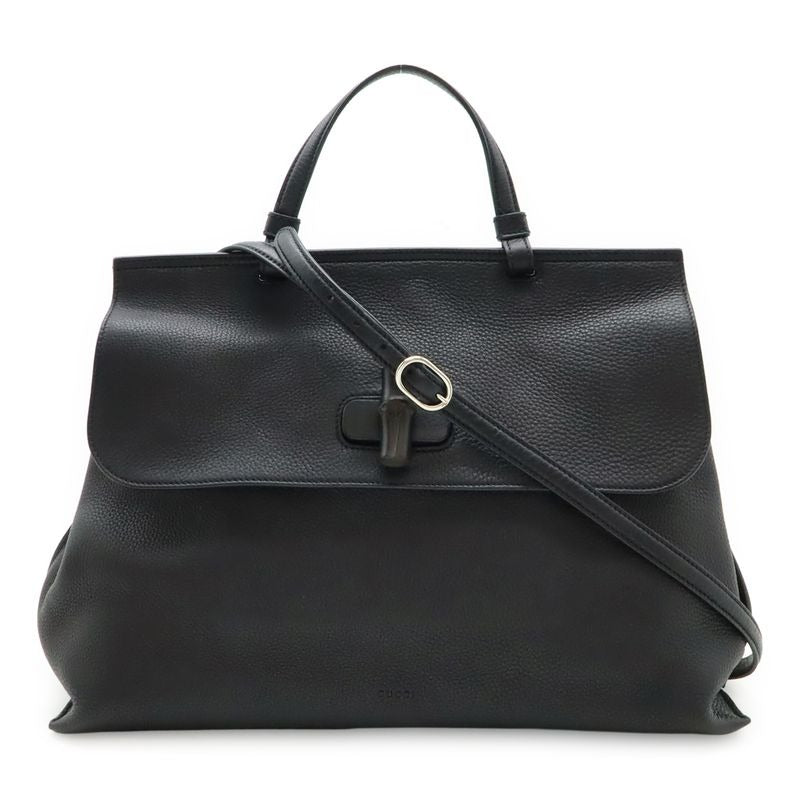 Gucci Bamboo Daily Leather Top Handle Bag Handbag 2-Way Shoulder Black