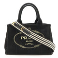 Prada Canapa Tote Bag 2-Way Shoulder Striped Canvas Nero Black