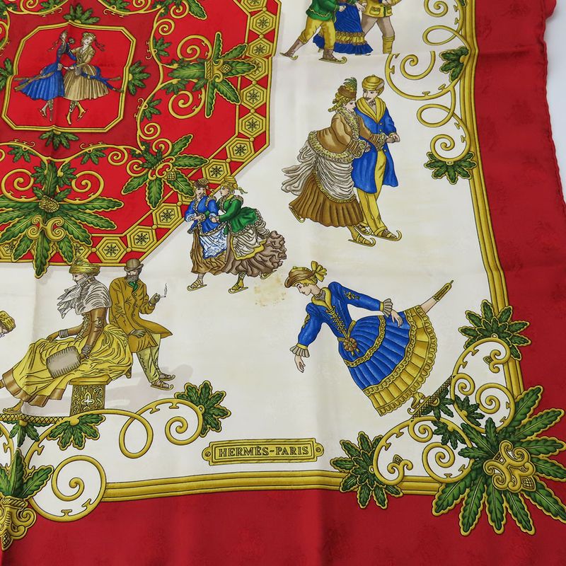 Hermes Scarf Carre 90 Joies D'hiver Winter Pleasures Silk Red Ivory Gold Large — view 2
