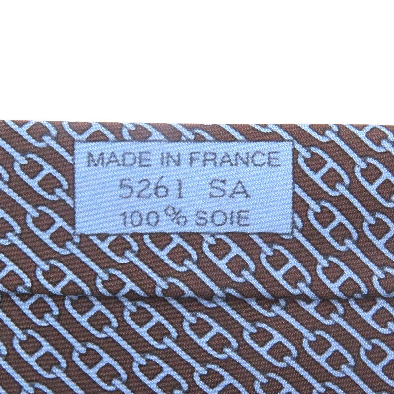 Hermes 5261 SA 100% Silk Chaine Chain All Over Pattern Cravat Wide Tie Brown Marron — view 6
