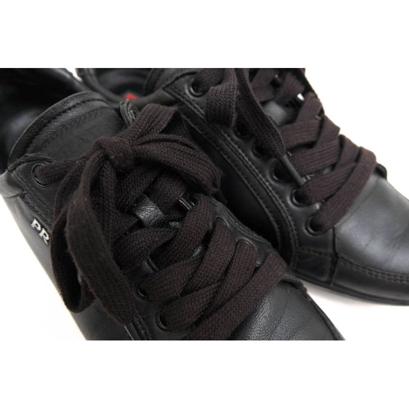 Prada Shoes Sneakers Low Cut Women Leather Black 3 E5620 — view 6