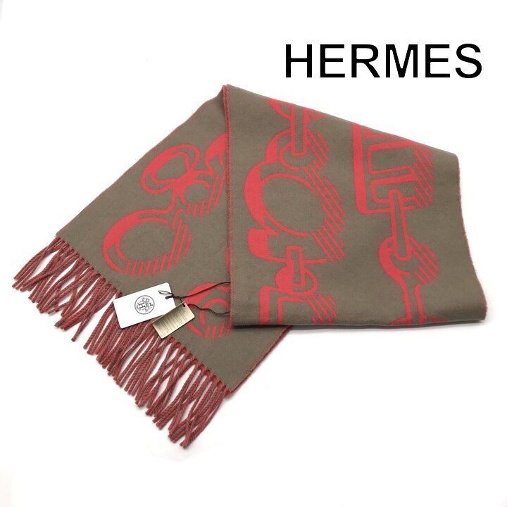 Hermes Dore Buckle Cashmere 100% Scarf Shawl Brown Red