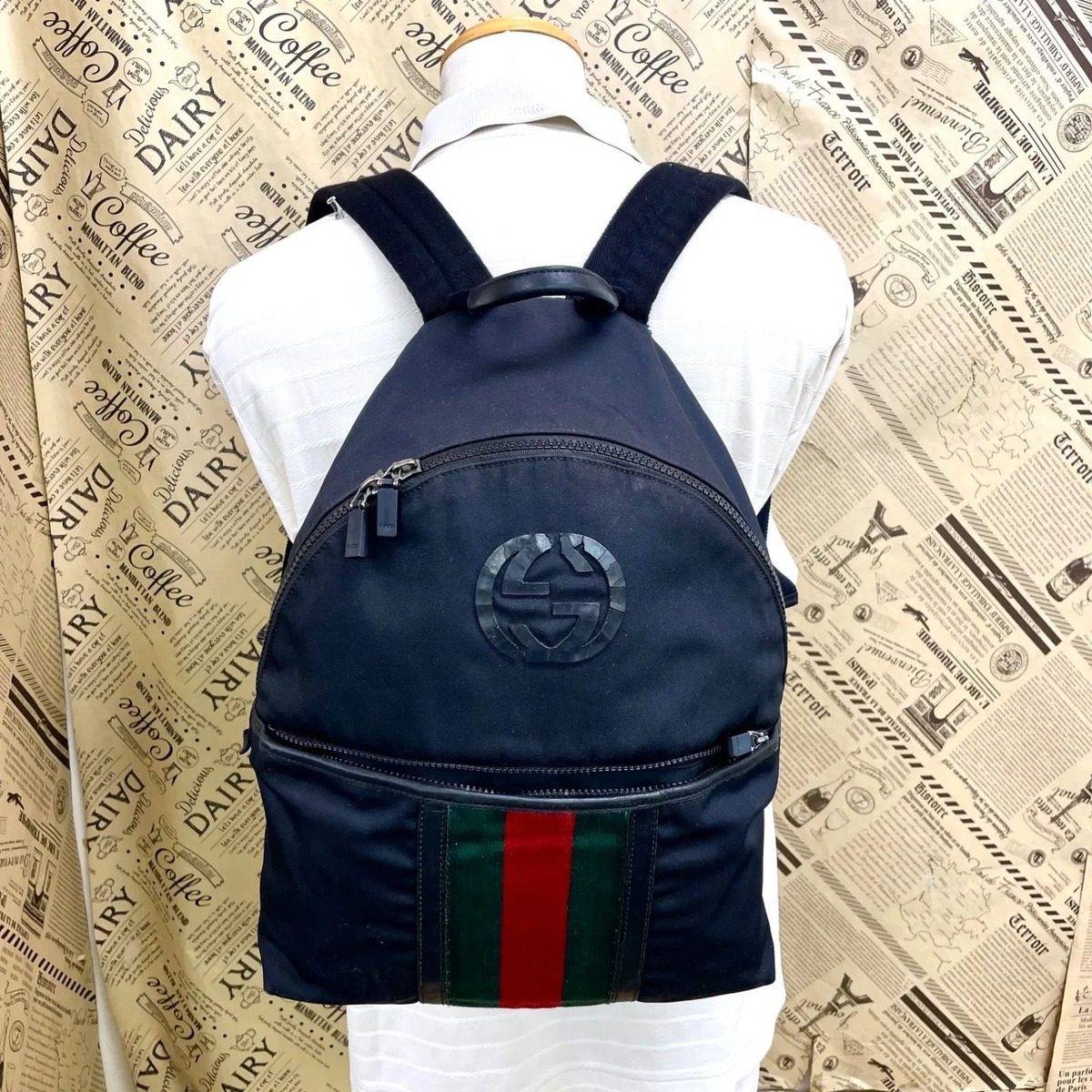 Gucci Backpack GG Logo Sherry Line Black Travel Business — view 3