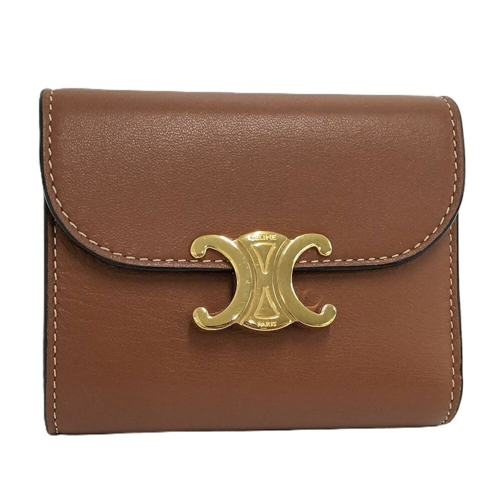 Celine Compact Wallet Small Triomphe Leather Brown Gold