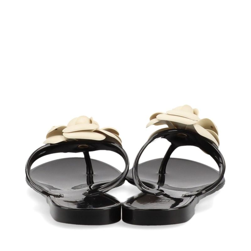 Chanel Coco Mark Camellia Rubber Sandals 35 Black And White — view 6
