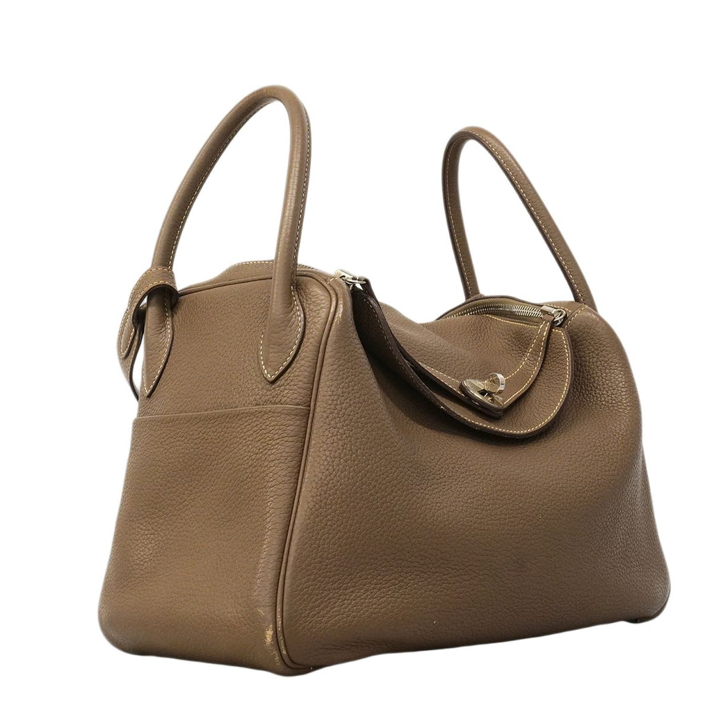 Hermes Handbag Lindy 30 Taurillon Clemence Etoupe Silver 2-Way — view 2