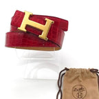 Hermes Constance Croco Porosus Buckle Belt Shikaku Red Gold — view 2