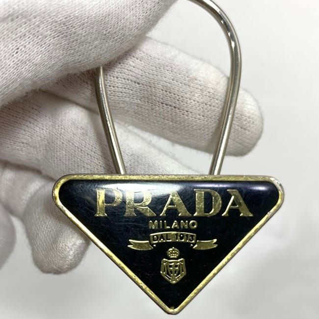 Prada Key Ring Silver Gold Logo Metal M285 — view 5