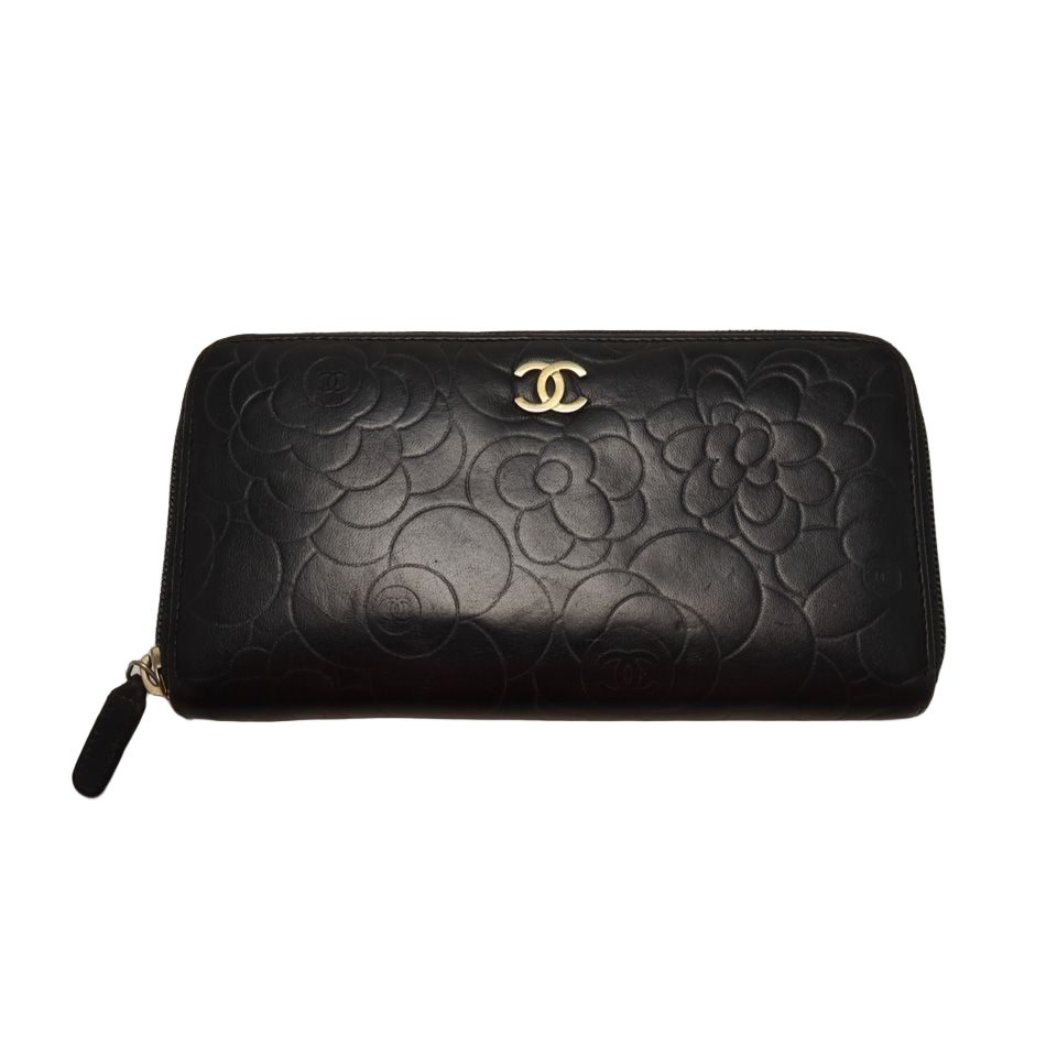 Chanel Camellia Lambskin Zip Around Wallet