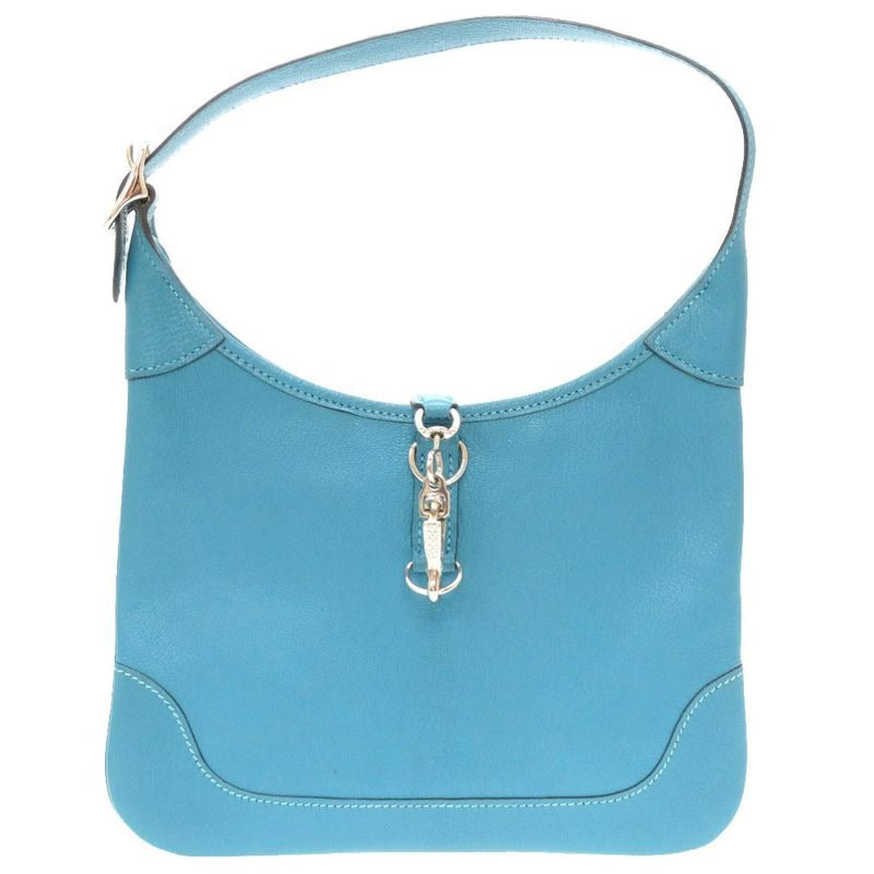 Hermes Trim 24 Chevre Turquoise Silver Hardware Shoulder Bag Blue