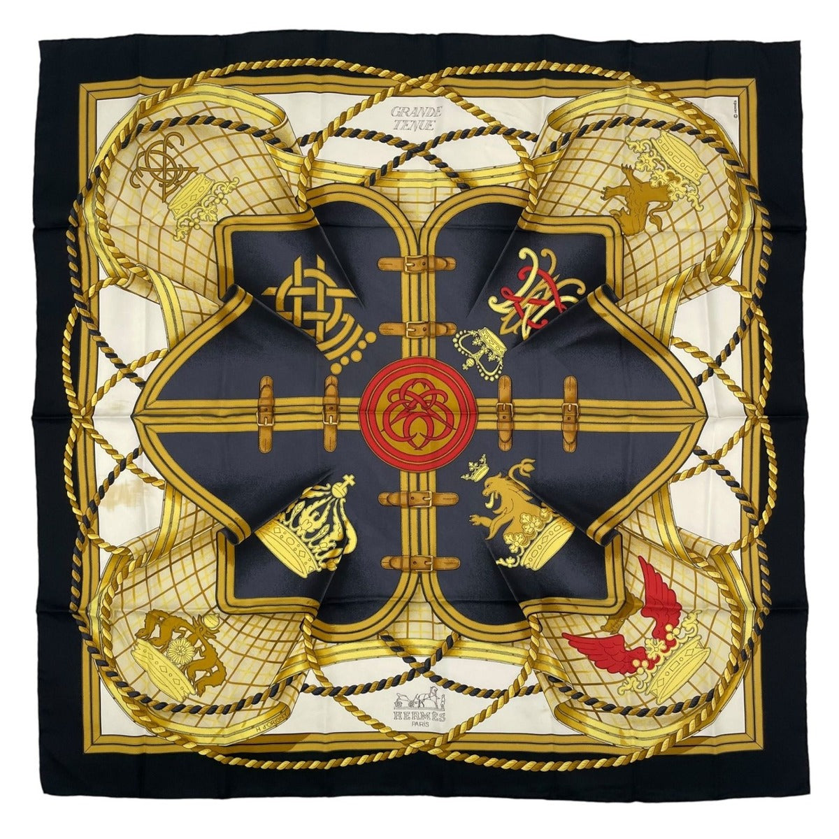 Hermes Scarf Silk Carre 90 Grande Tenue Horse Attire Black