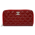 Chanel CC Logo Quilted Round Zip Long Wallet Patent
