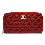 Chanel CC Logo Quilted Round Zip Long Wallet Patent