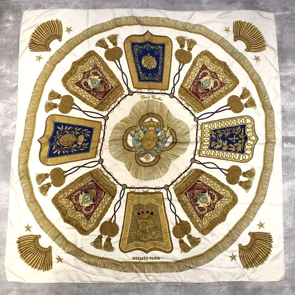 Hermes Carre 90 Poste Et Cavalerie Scarf Gold Silk