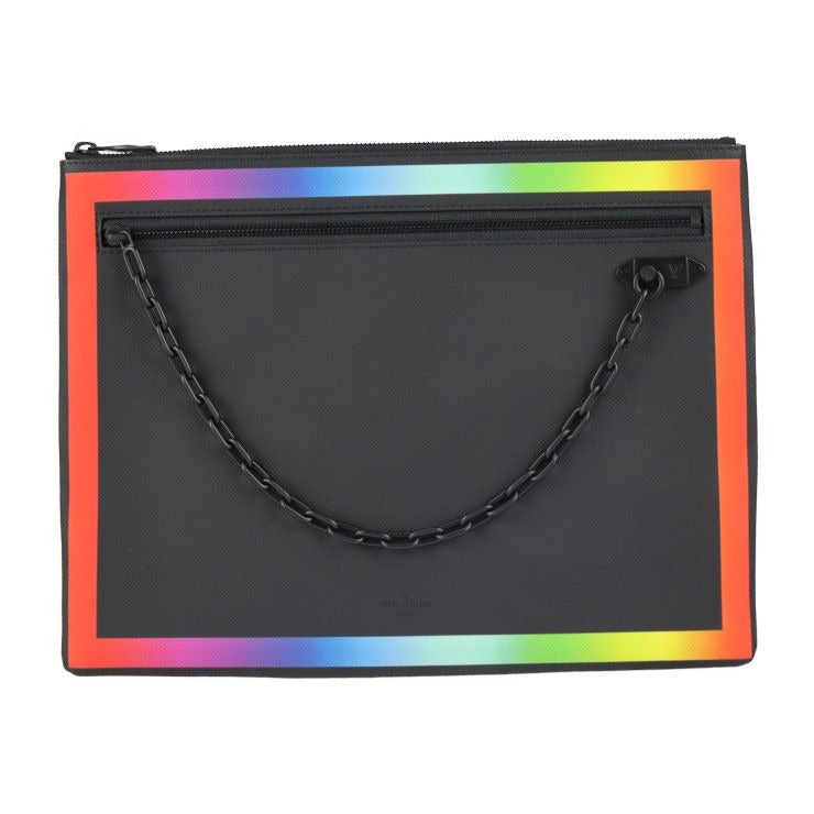 Louis Vuitton Pochette A4 Clutch Bag Leather Black Rainbow Taiga