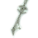 Chanel F25 C Coco Mark Rhinestone Faux Pearl Necklace Pendant Silver
