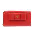 Prada Ribbon 1 M0506 Saffiano Leather Gold Hardware Red Round Zipper Long Wallet