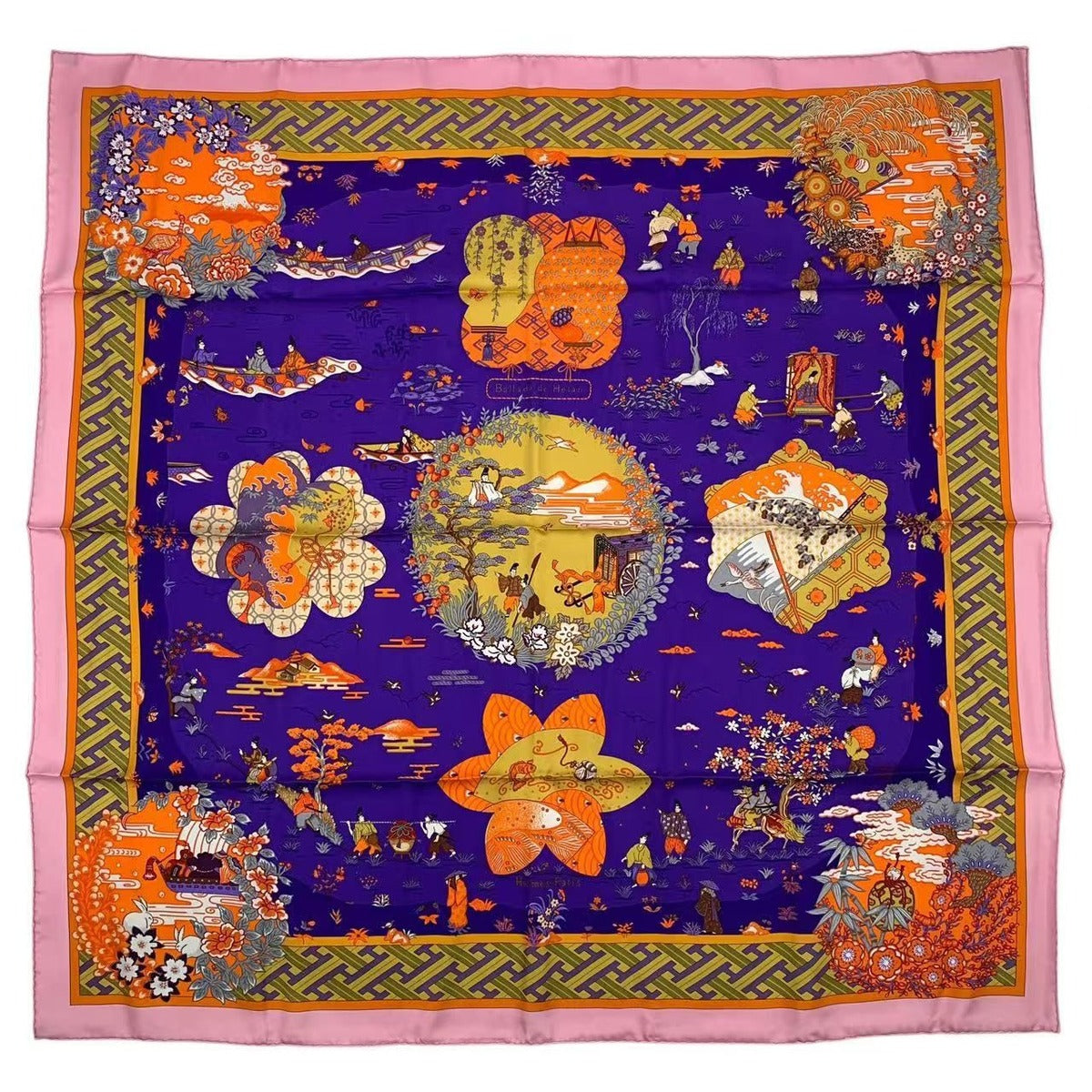 Hermes Carre 90 Large Scarf 100% Silk Ballade de Heian in the Garden — view 2