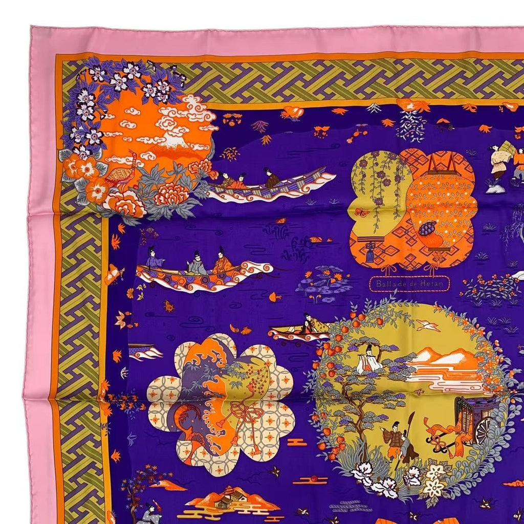 Hermes Carre 90 Large Scarf 100% Silk Ballade de Heian in the Garden — view 3
