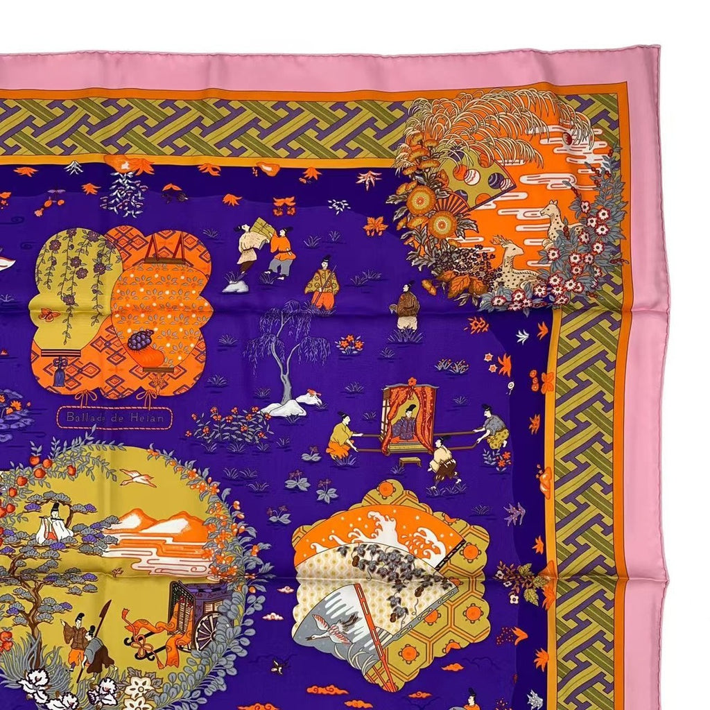 Hermes Carre 90 Large Scarf 100% Silk Ballade de Heian in the Garden — view 4