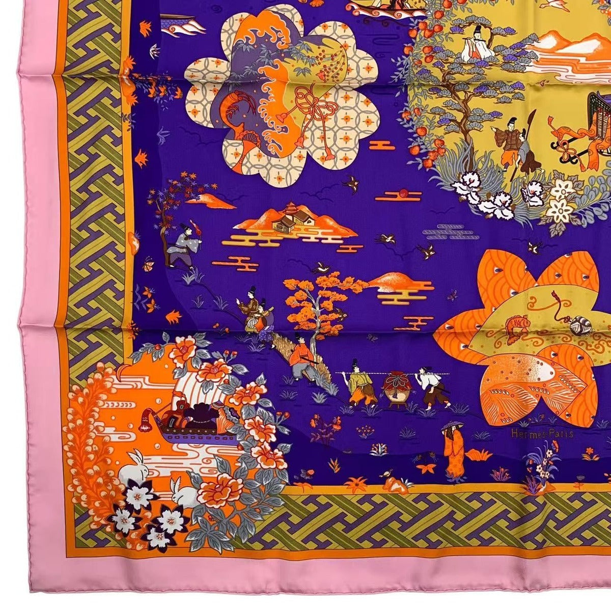Hermes Carre 90 Large Scarf 100% Silk Ballade de Heian in the Garden — view 5