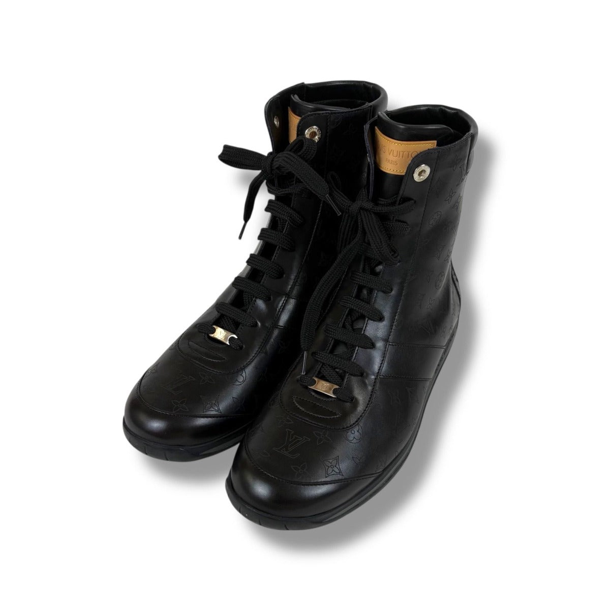 Louis Vuitton All Leather Boots Monogram Black 5 Lace Up — view 2